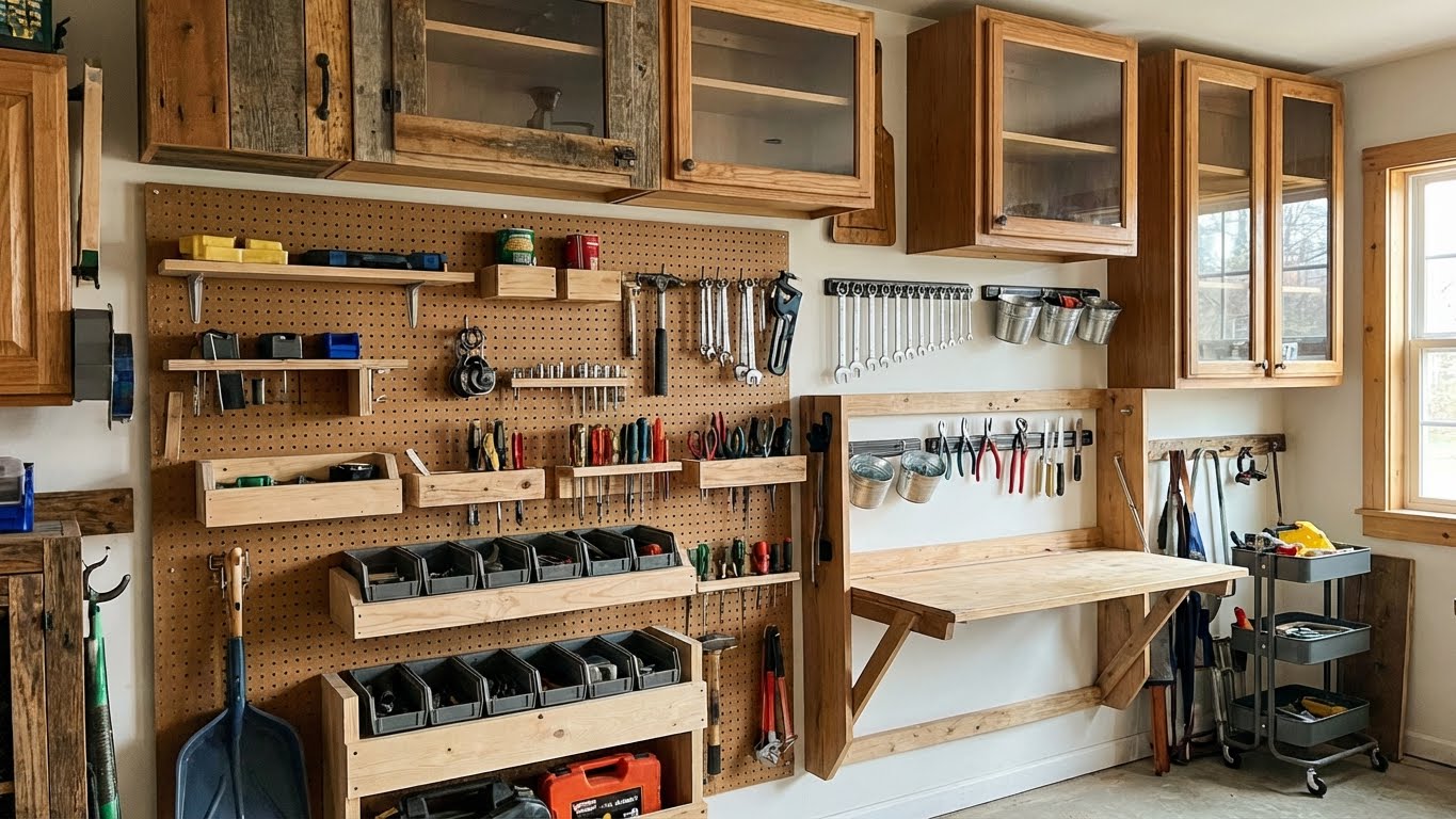 Compact and well-organized workshop setup in a small space