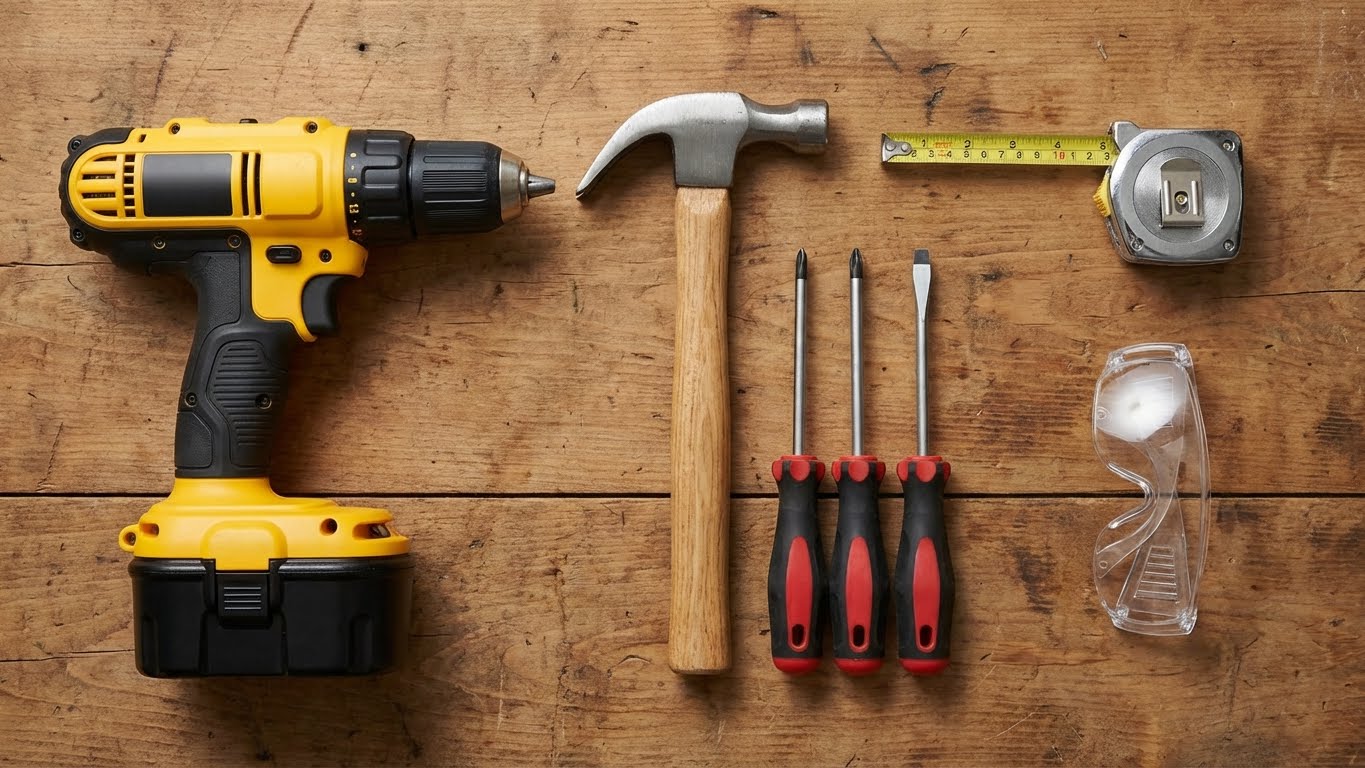 Un'officina domestica ben organizzata con attrezzi appesi a una parete attrezzata