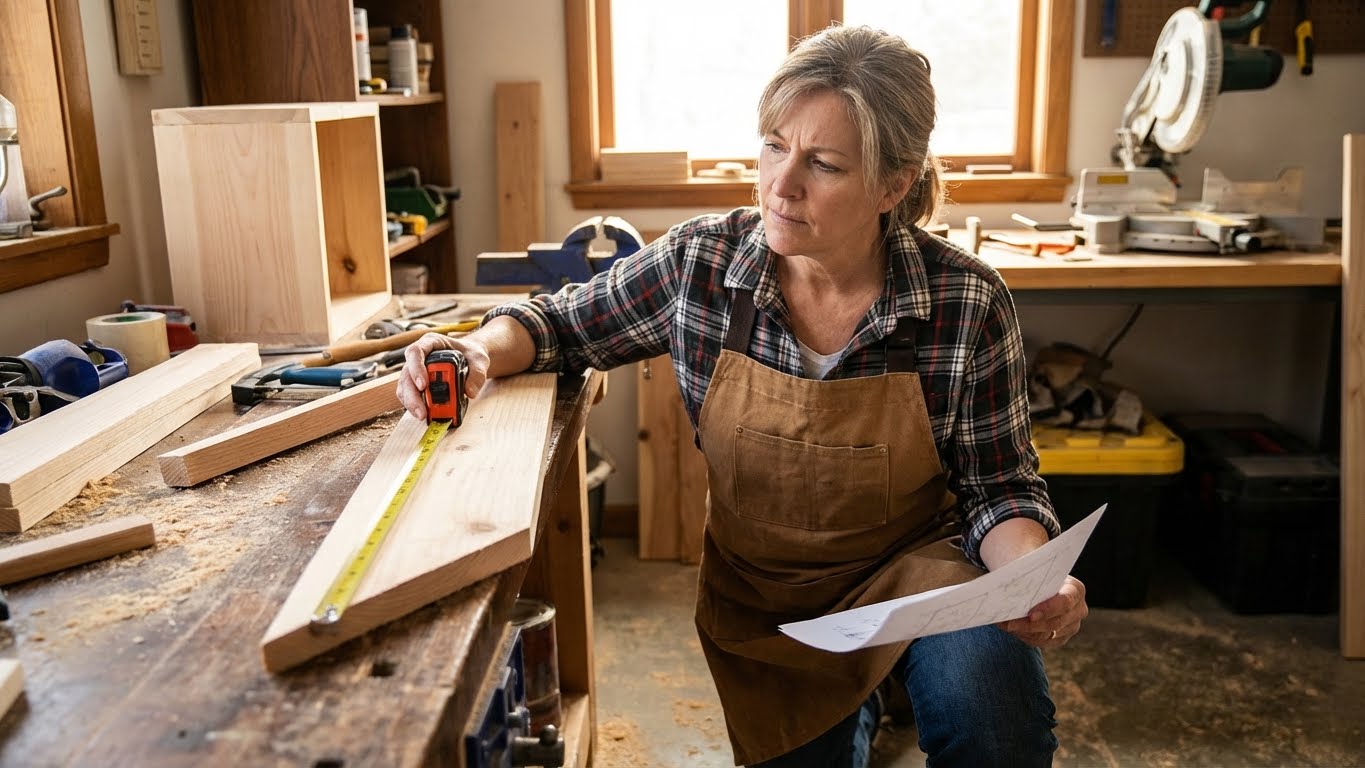 DIYer carefully measuring before cutting